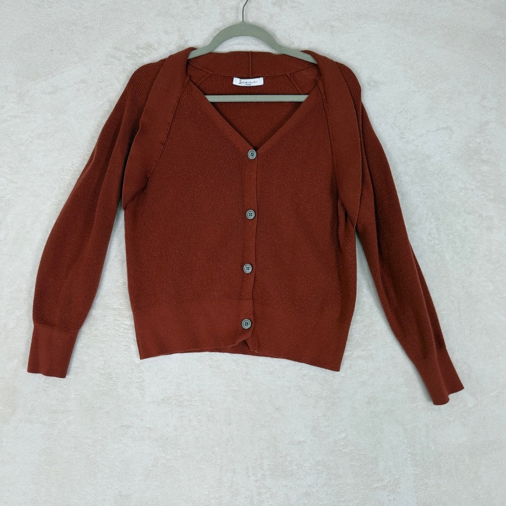 Siani Milano Rust Orange Ribbed V Neck Button Up Cardigan Sweater‎ Women's M